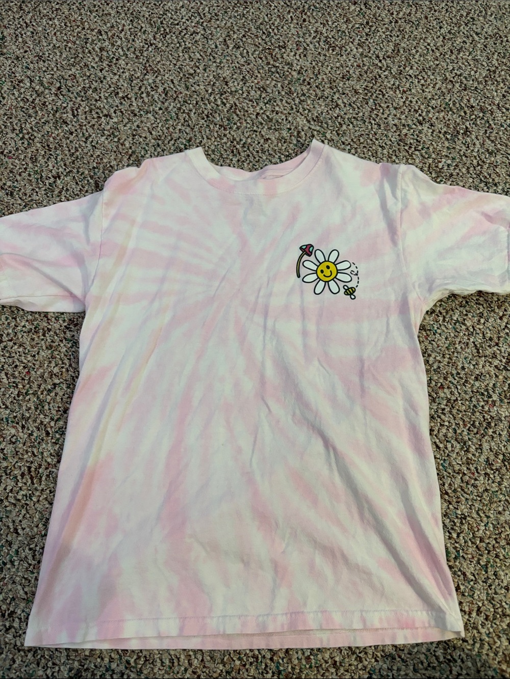Pink Tie-Dye Short Sleeve Tee with Smiling Daisy Graphic